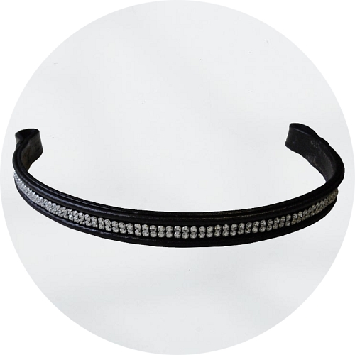 Audenham Black English Bridle Leather Browband with Flat Backed Swarovski Crystal Elements